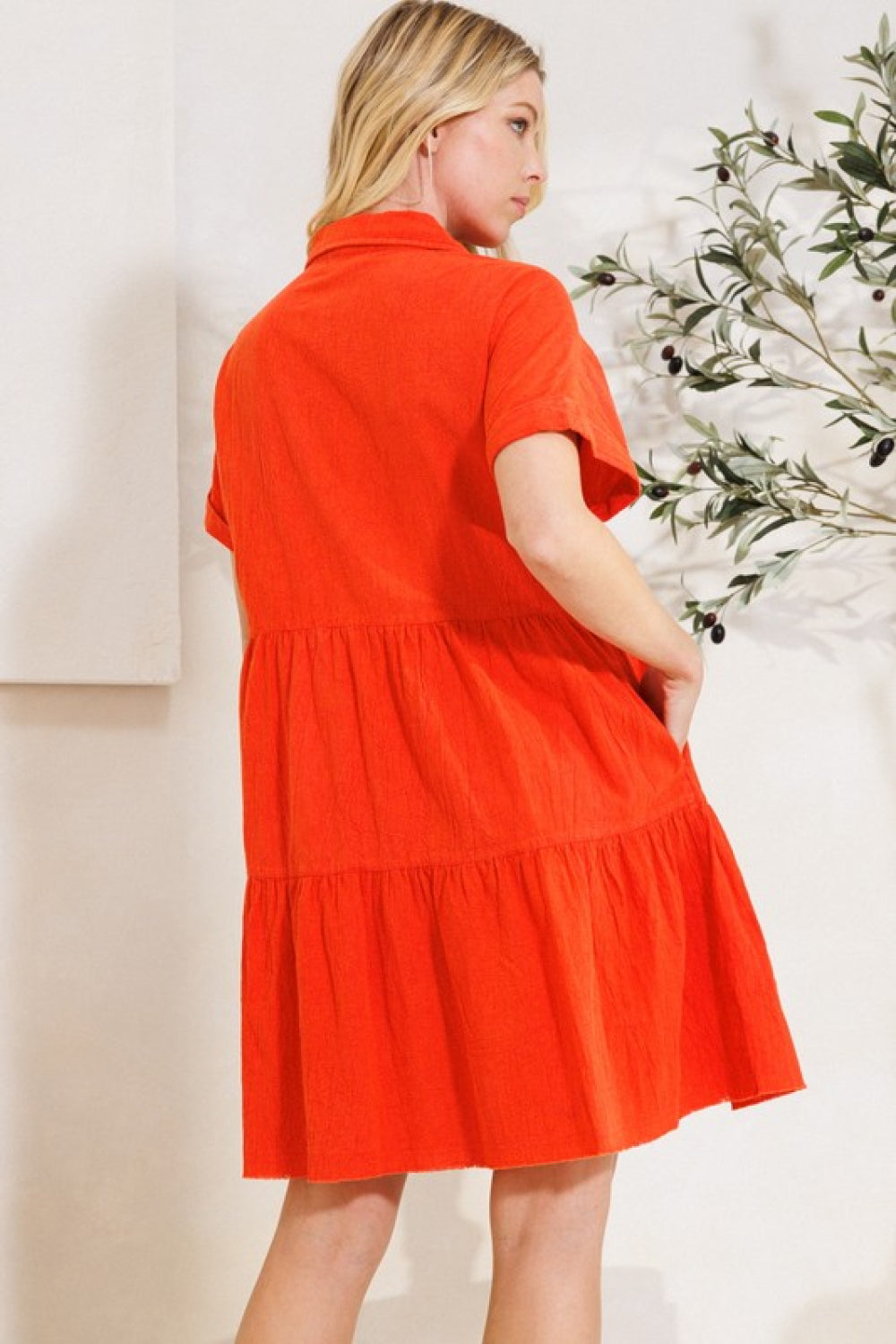 ODDI Full Size Button Front Tiered Shirt Dress