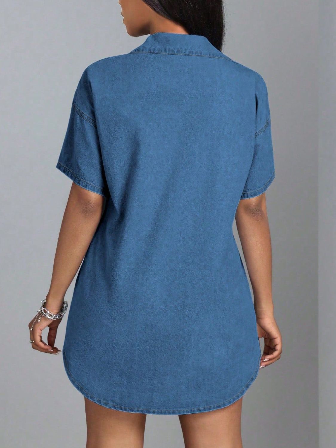 Button Down Collared Neck Denim Dress