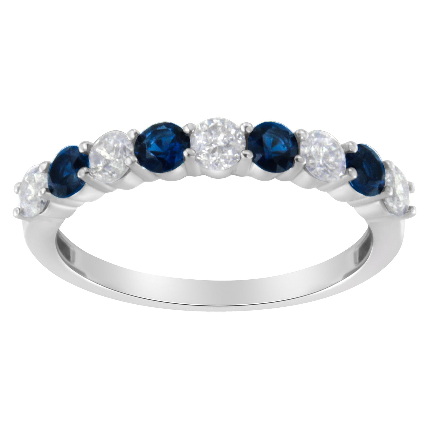 10Kt White Gold 1/2 Cttw Diamond And 3Mm Created Blue Sapphire Gemstone Band Ring (H-I, I1-I2) - Size 7