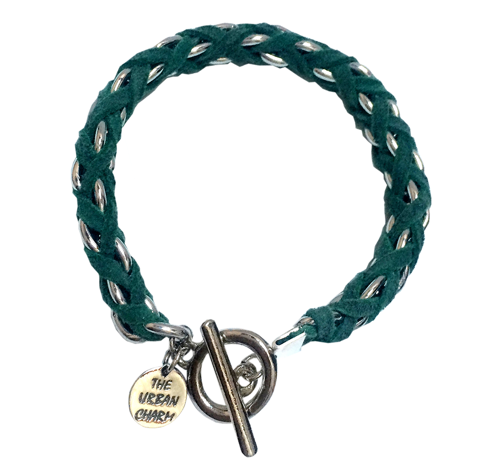 Turquoise Suede Woven Cable Chain Toggle Bracelet