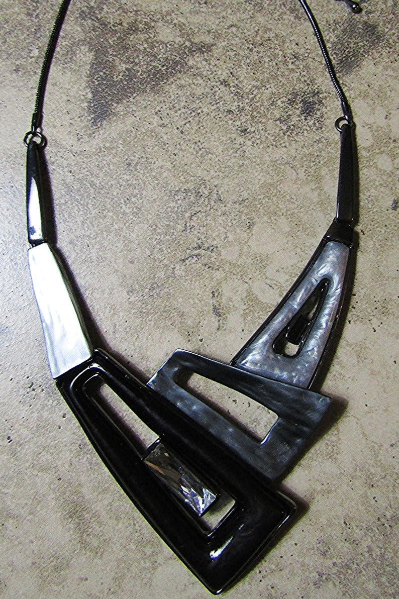 Black/Grey/Silver Geometric Metal Necklace Set