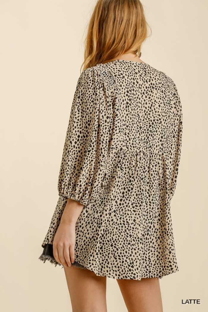 V Neck Animal Print Babydoll Top