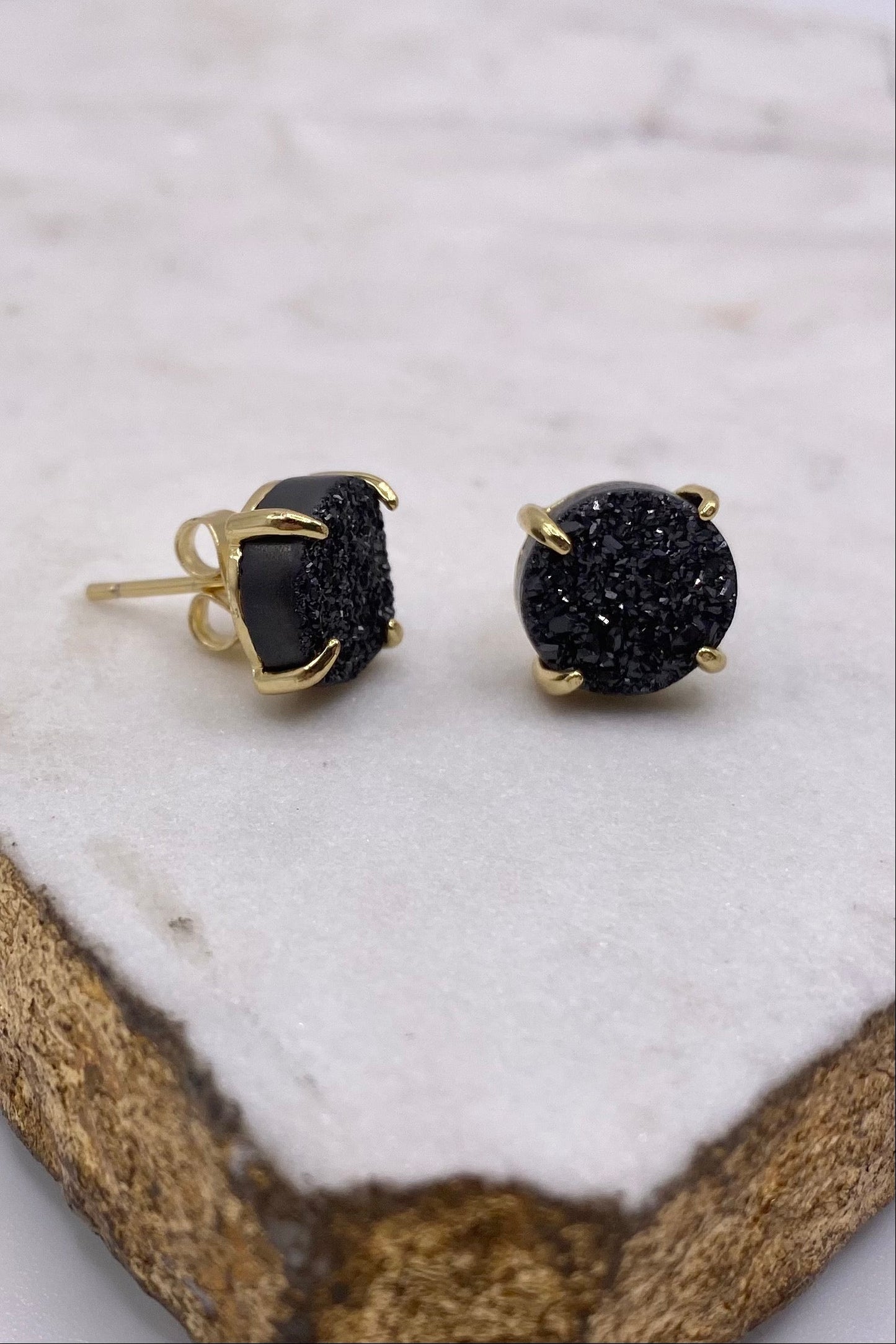 Black Agate Druzy Stud Earrings
