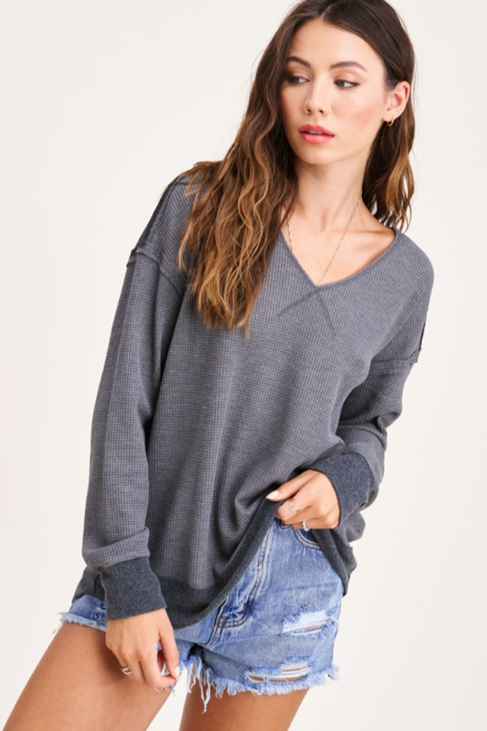 Waffle Knit Long Sleeve Top