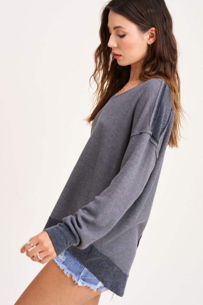 Waffle Knit Long Sleeve Top