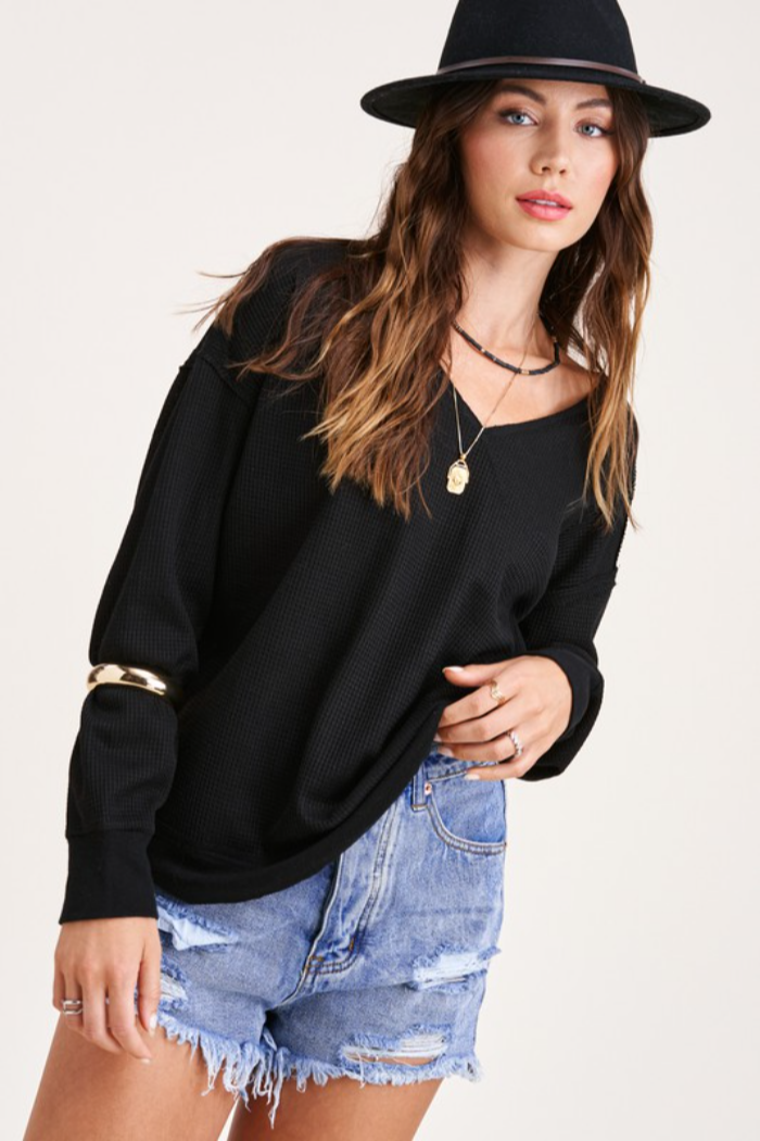 Waffle Knit Long Sleeve Top