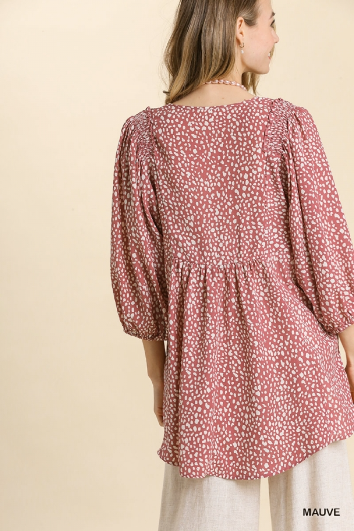 V Neck Animal Print Babydoll Top
