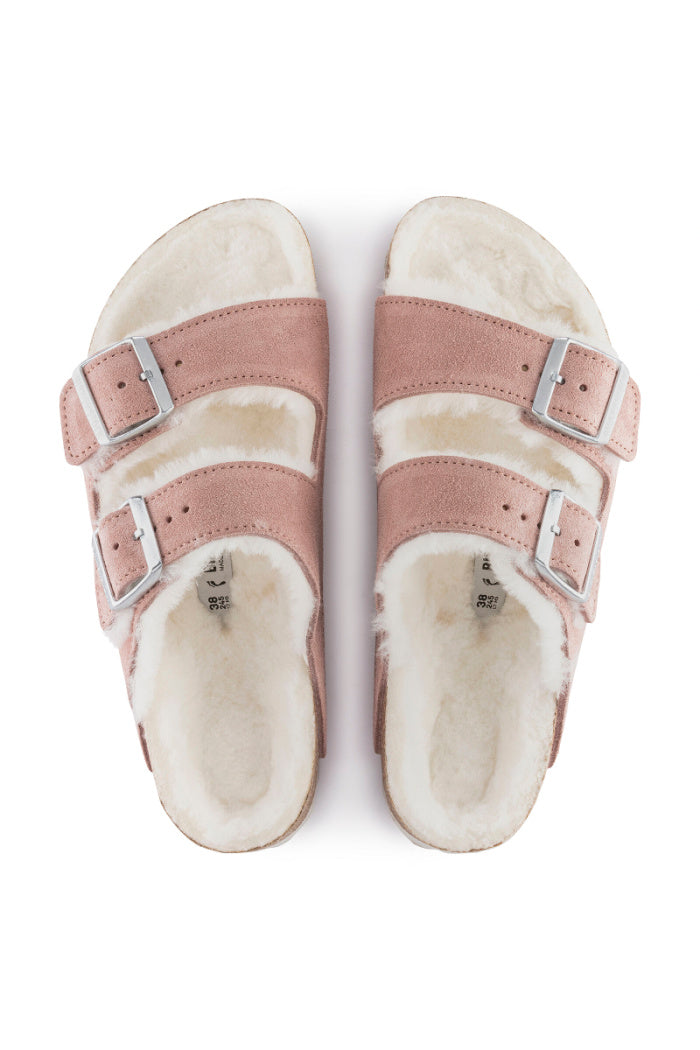 Birkenstock Arizona Shearling Narrow Width in Pink Clay