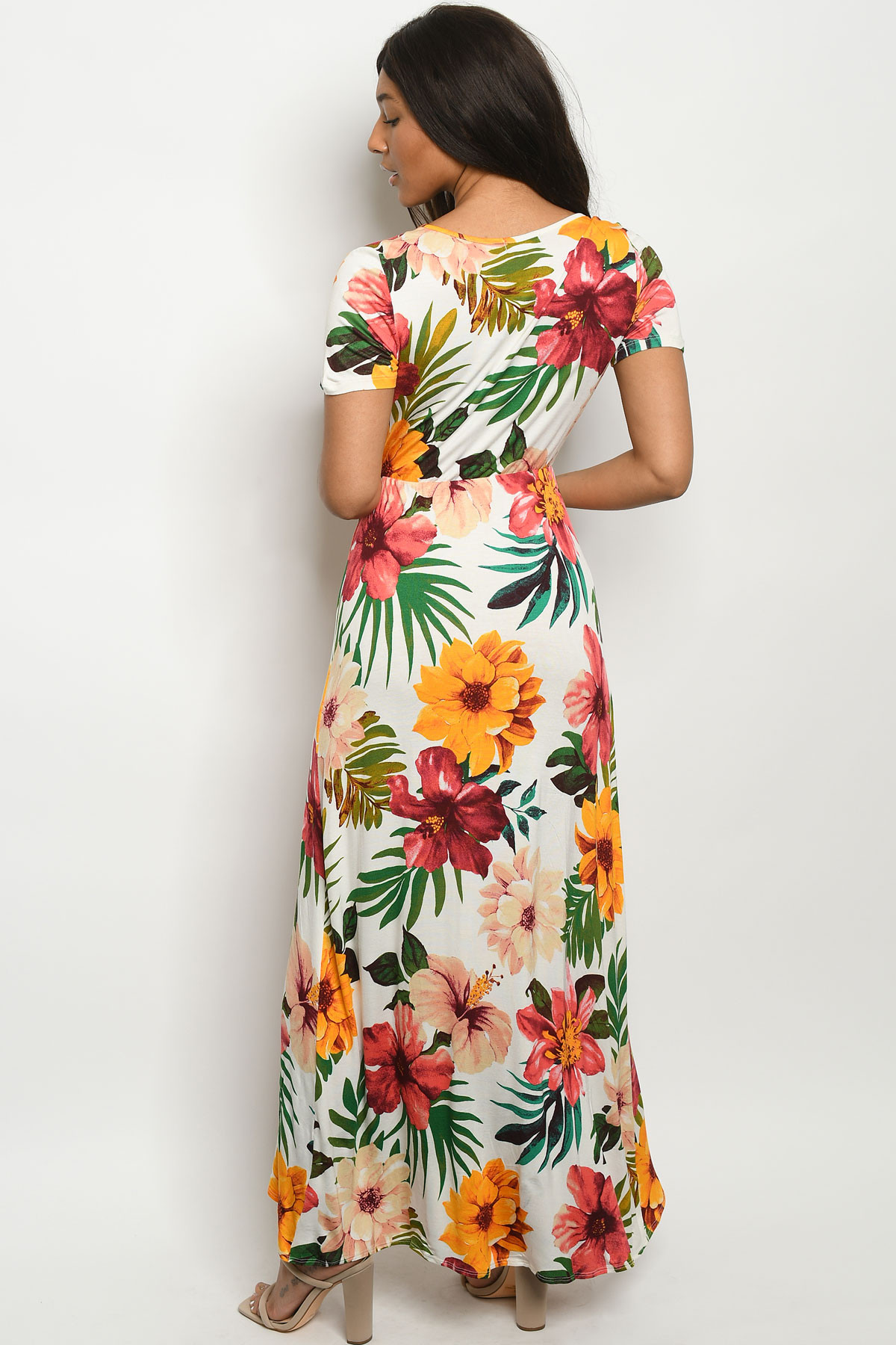 Tropical Ivory Wrap Maxi Dress