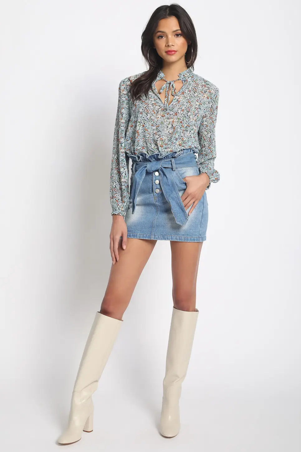 Tie Mini Floral Blouse