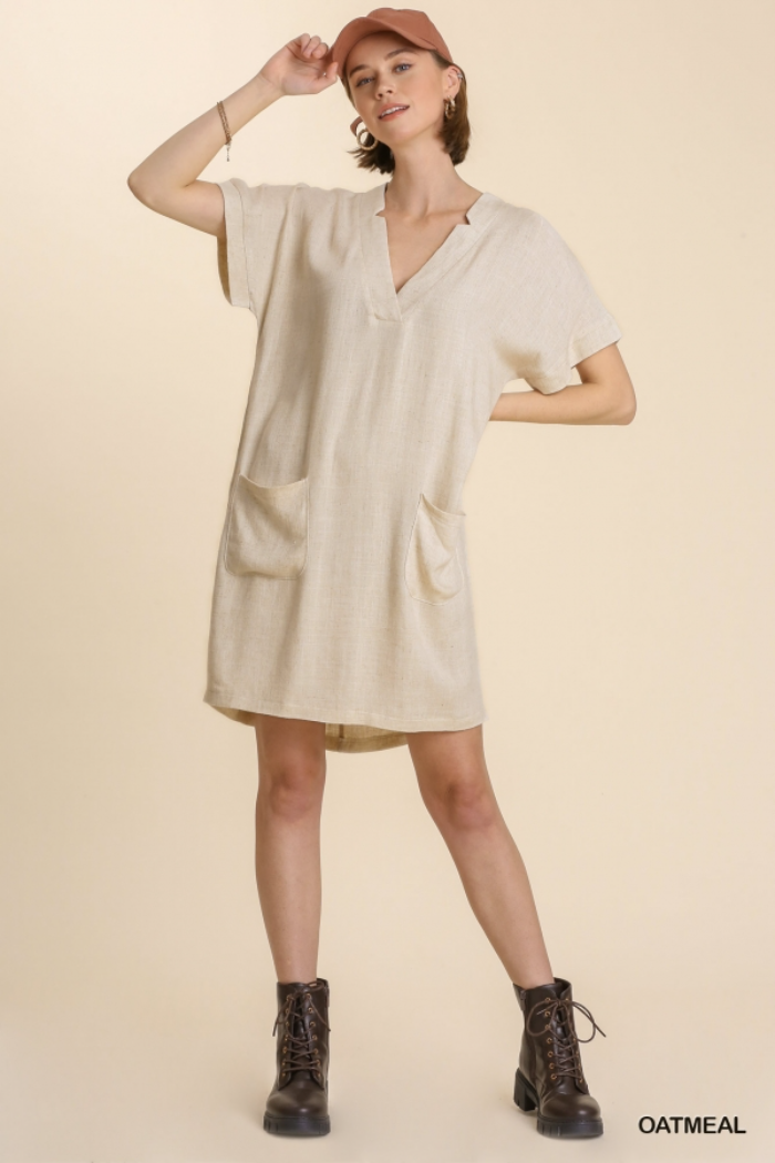 V Neck Linen Dress
