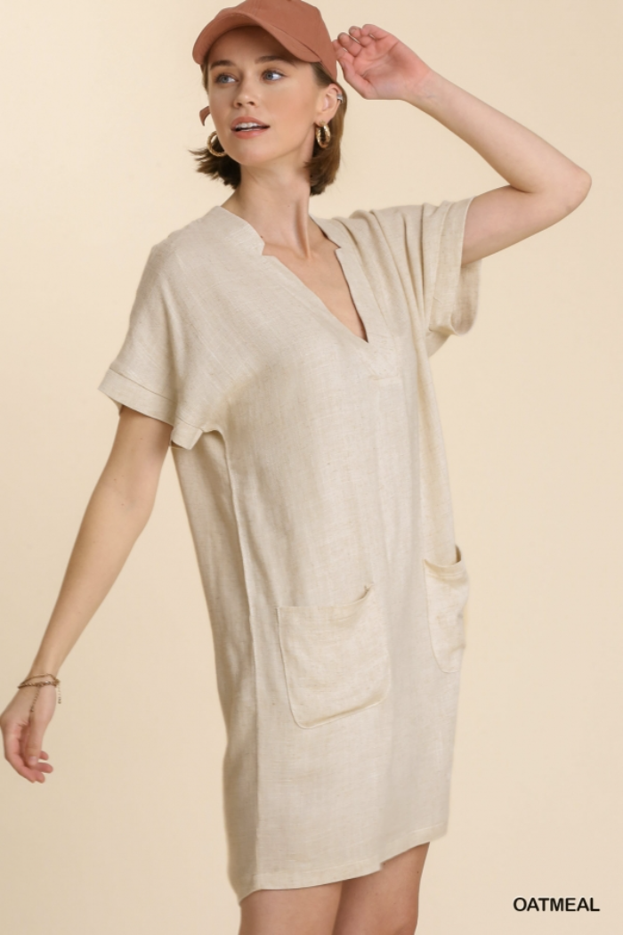 V Neck Linen Dress