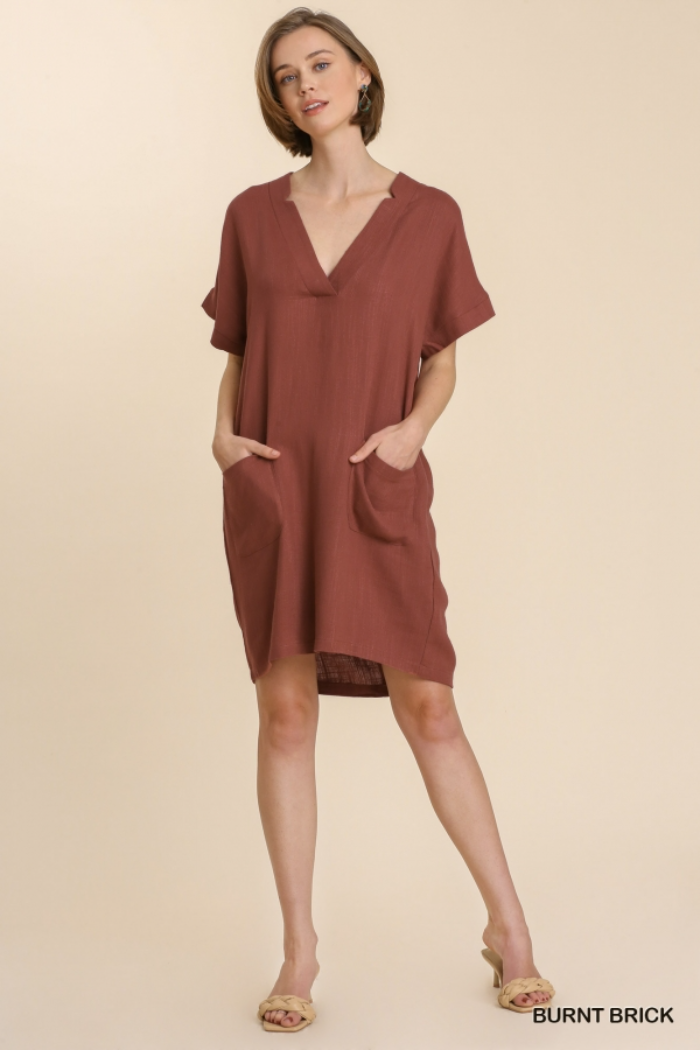 V Neck Linen Dress