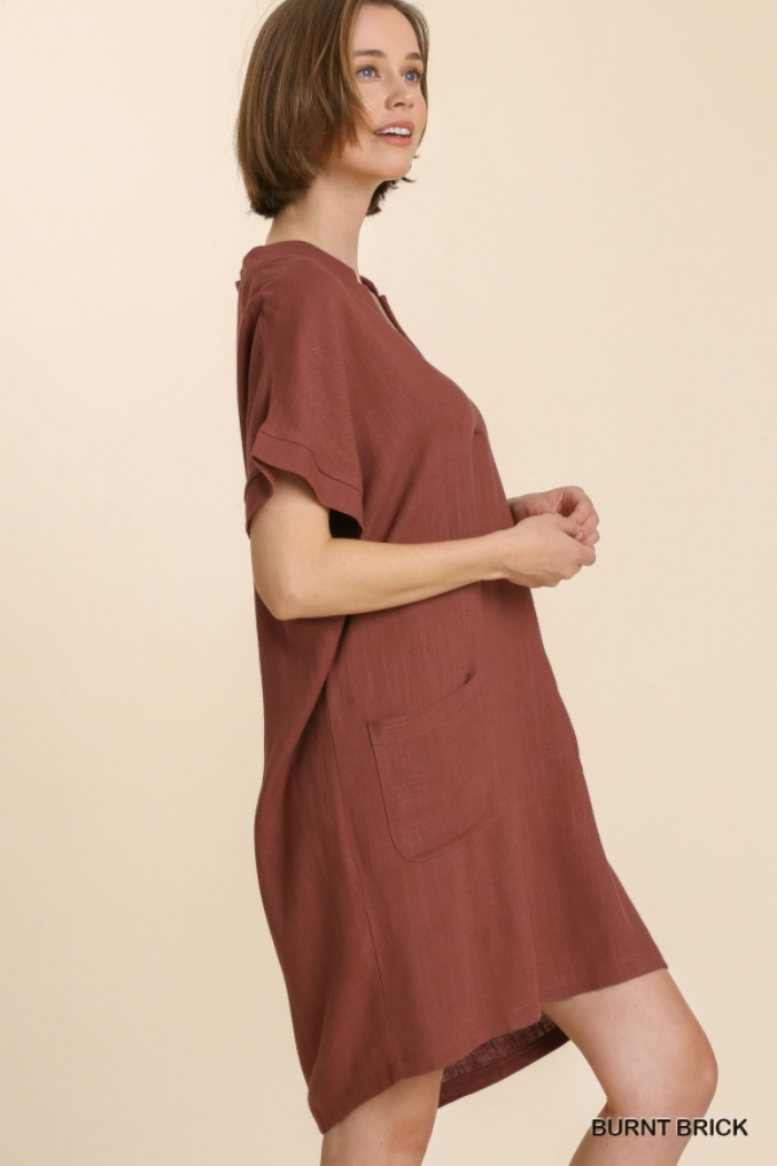 V Neck Linen Dress