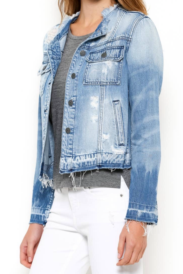 The Rebel Light Wash Collarless Jean Jacket