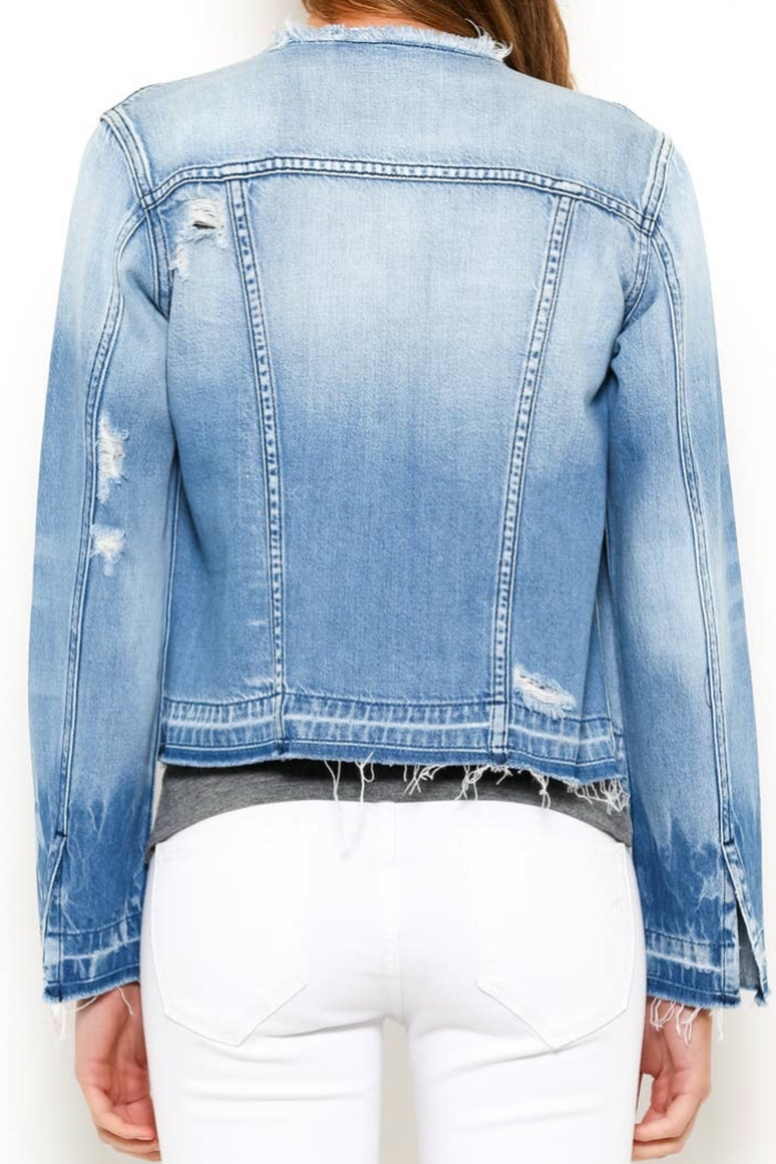 The Rebel Light Wash Collarless Jean Jacket