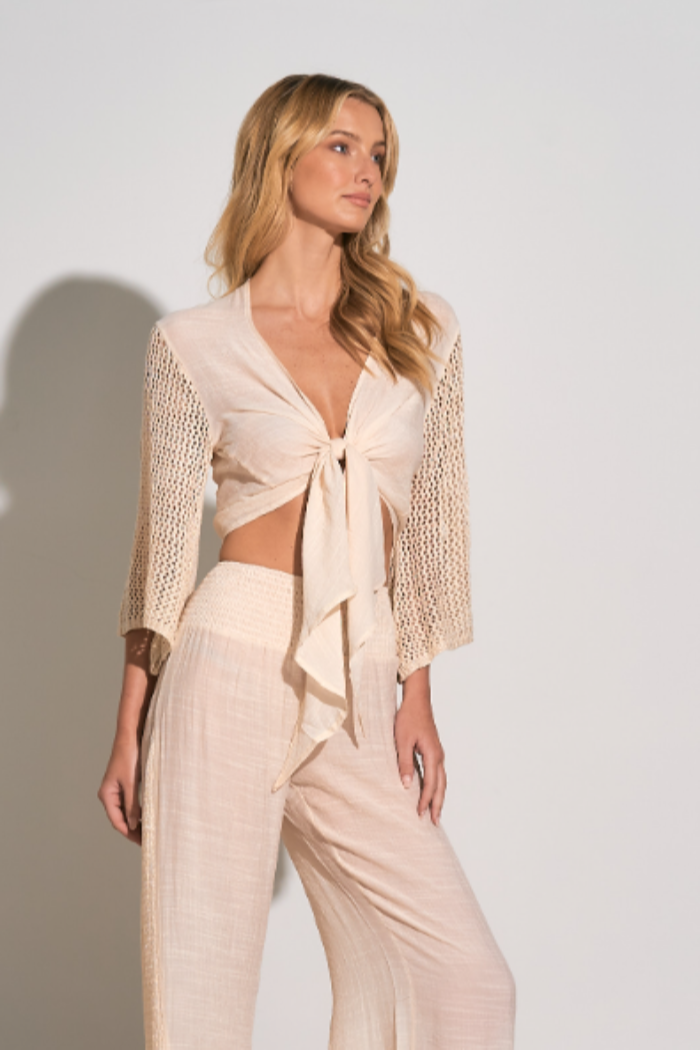 TIE FRONT CROCHET SLEEVE TOP