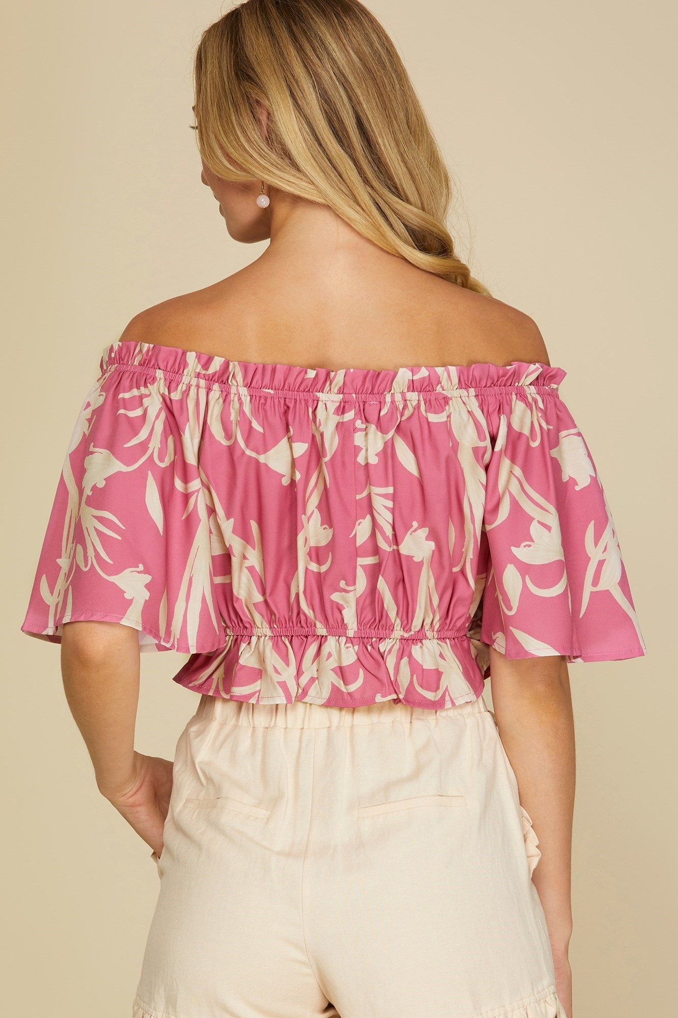 Off-Shoulder Half-Sleeve Crop-Top