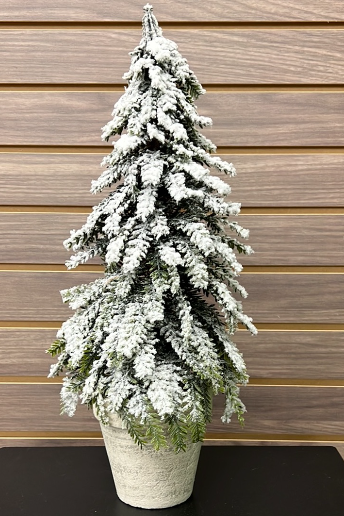 Potted Snowy Flocked Traditional Pine Artificial Christmas Tree