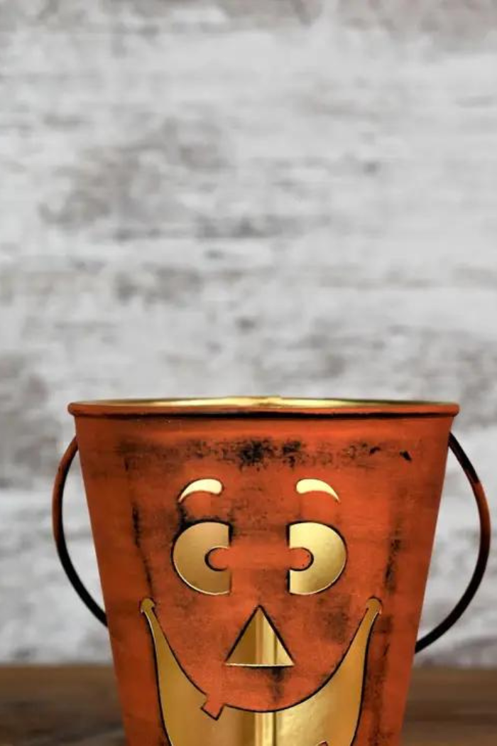 Orange Pumpkin Face Container "4x6.5"