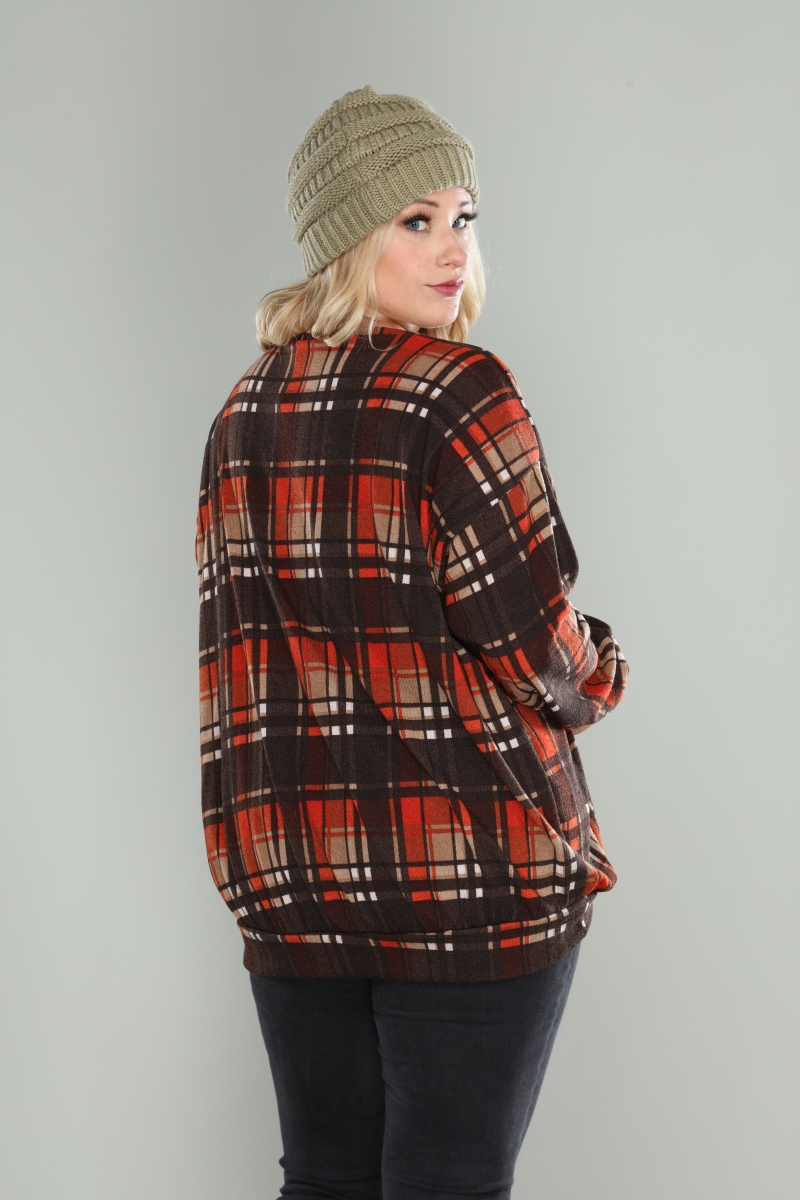 Brown rust madras print top