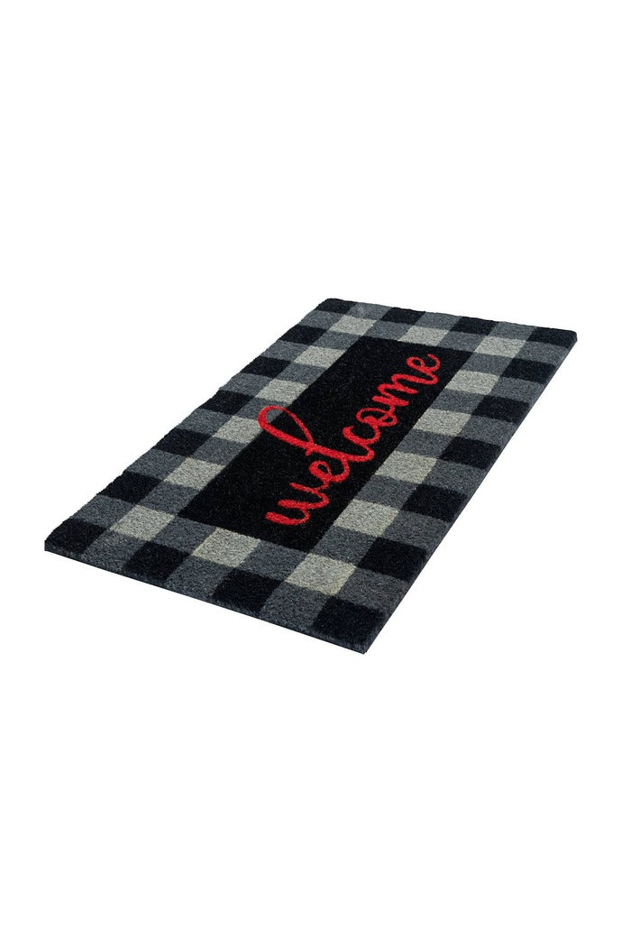 Buffalo Plaid Welcome Coir Doormat