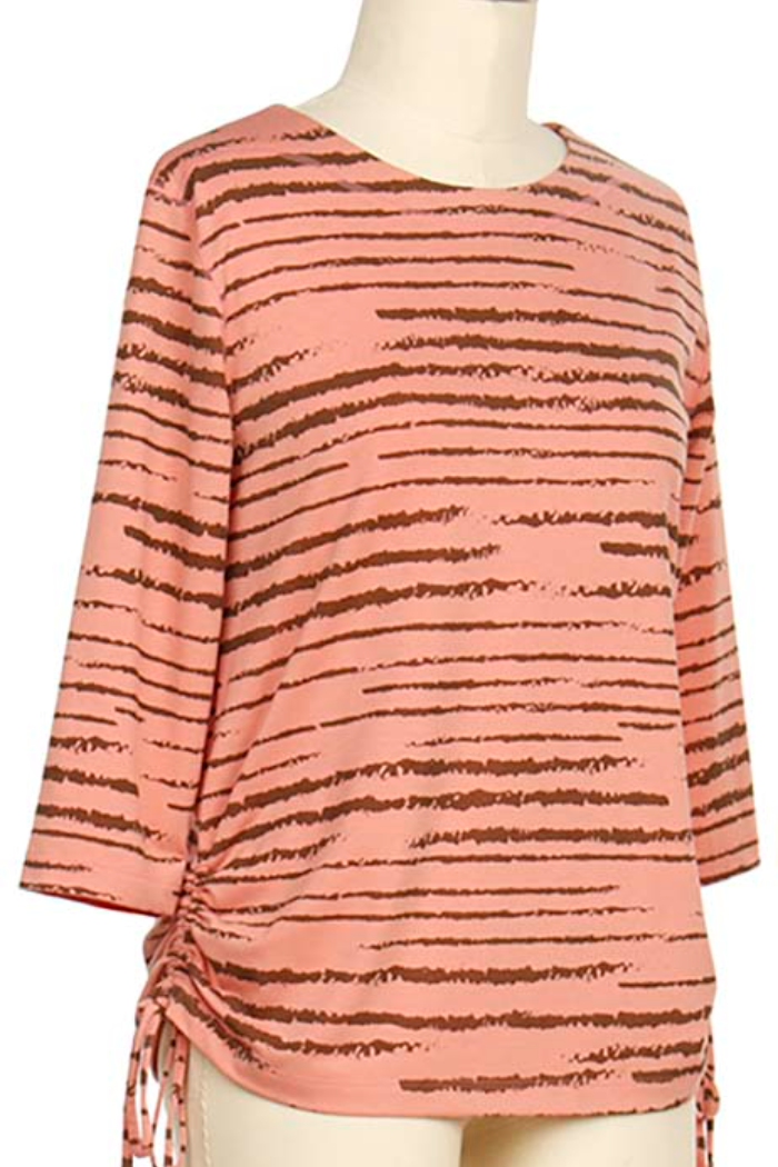 3/4 Slv Screen Print Stripe Top