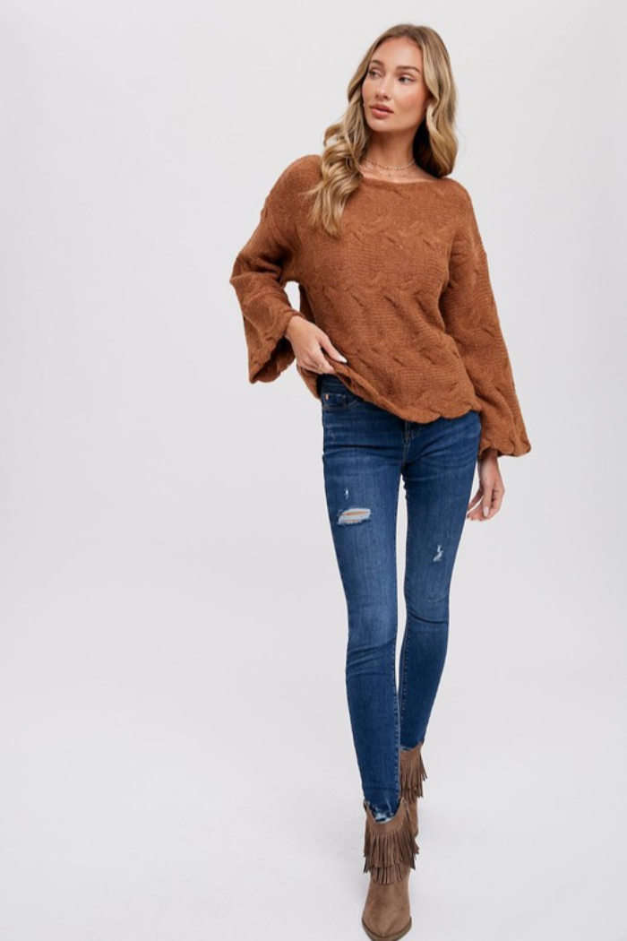 Boat Neck Cable Knit