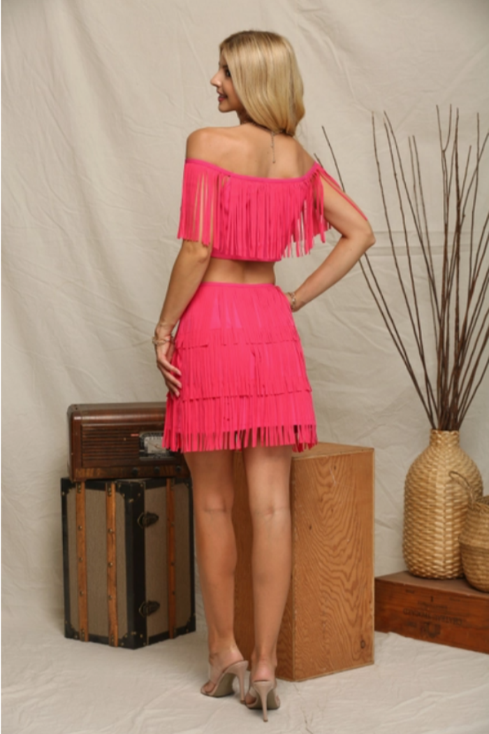 Western Fringed Top Mini Skirt Set