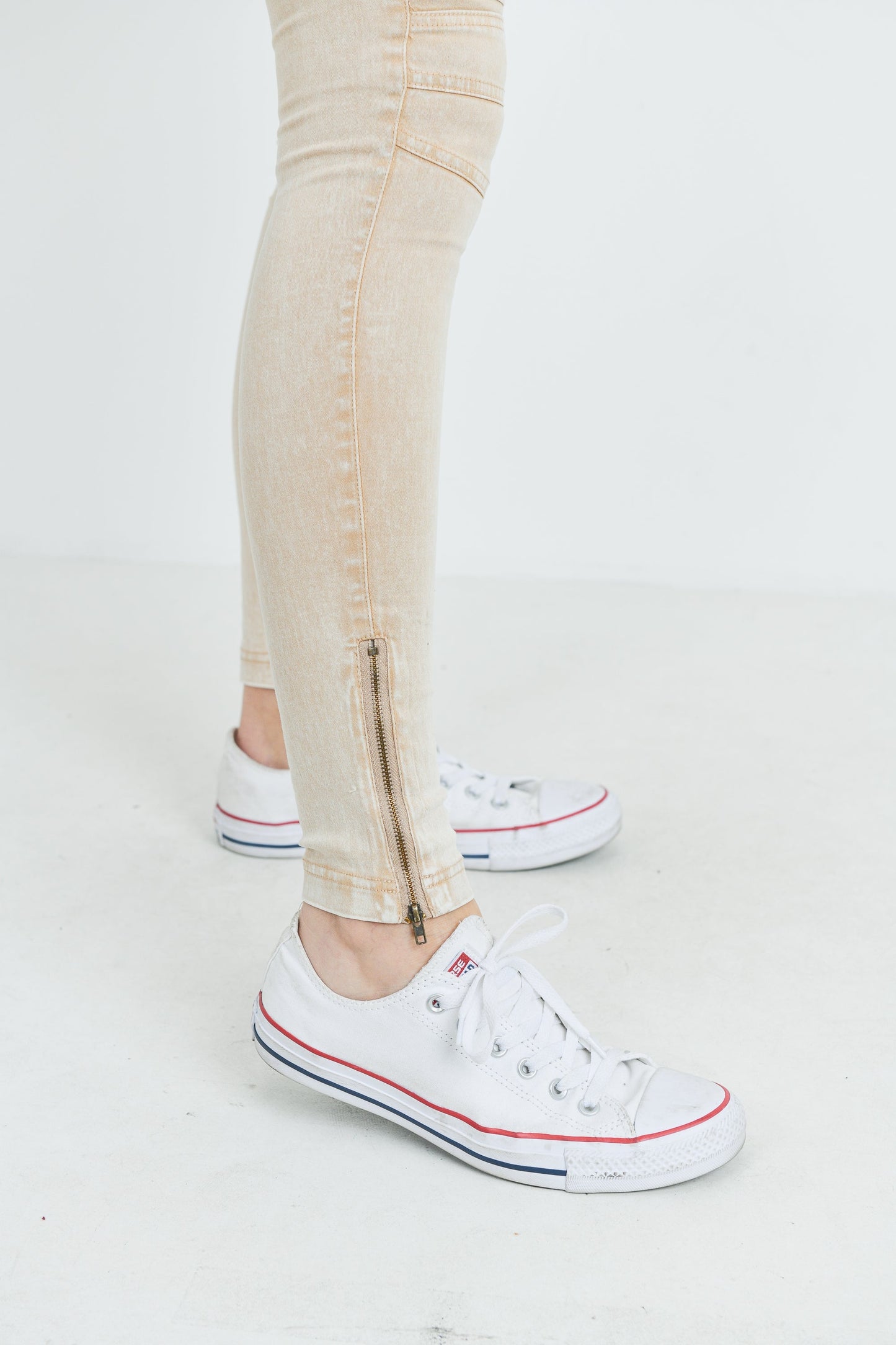 Acid Wash Khaki Skinny Pants