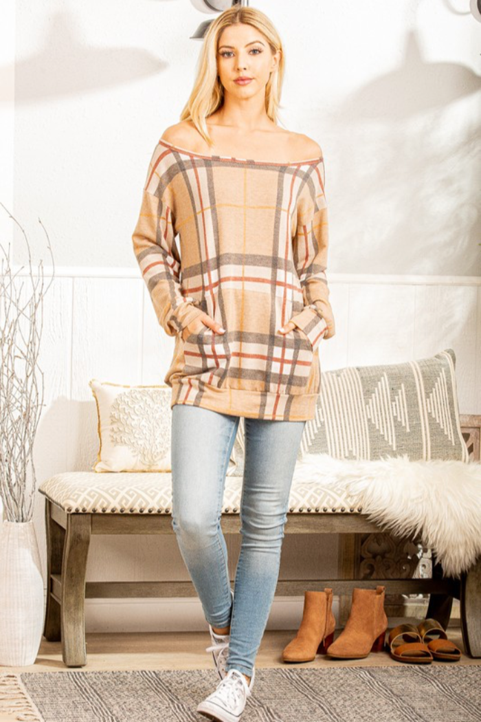 Off Shoulder Plaid Top