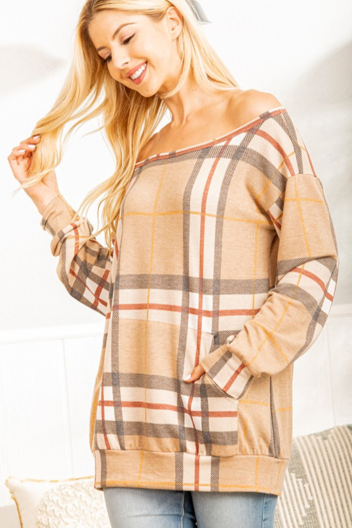 Off Shoulder Plaid Top