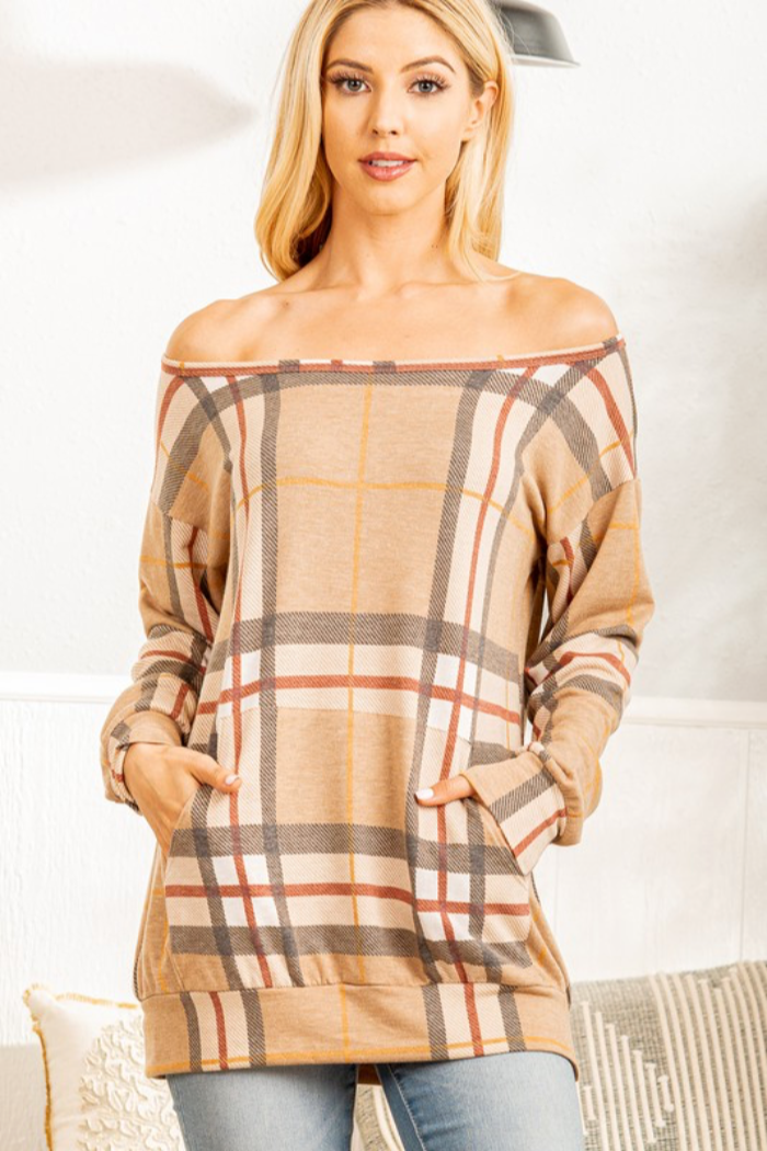 Off Shoulder Plaid Top