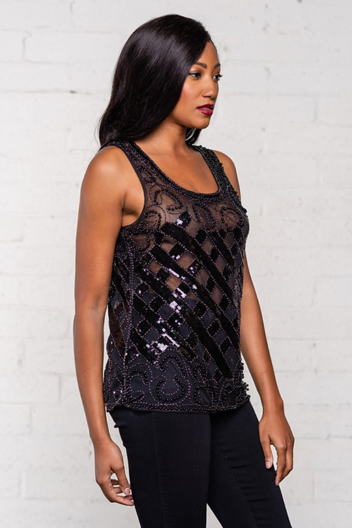 Bead and Sequin Mesh Tank