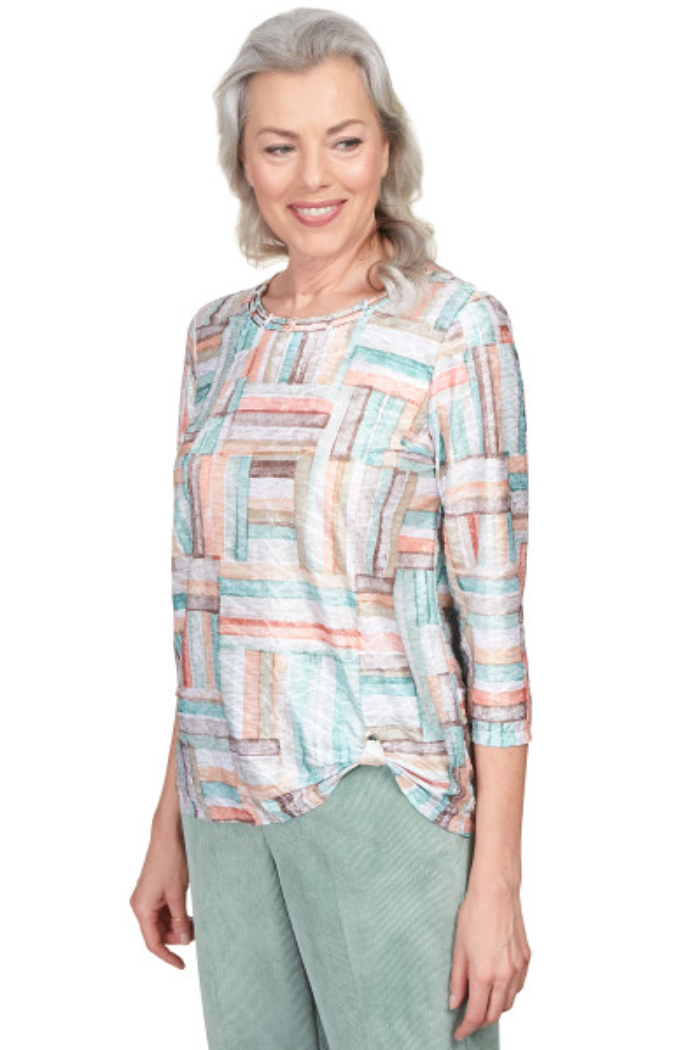 Textured Patchwork Stripe Side Grommet Top