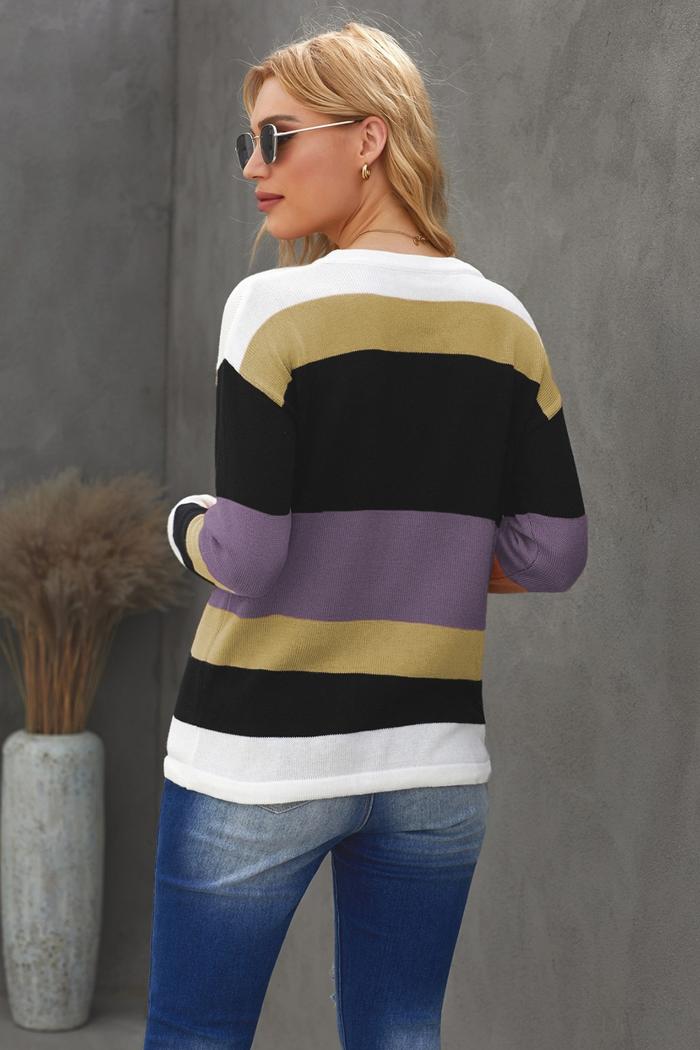 Orange Colorblock Knit Sweater