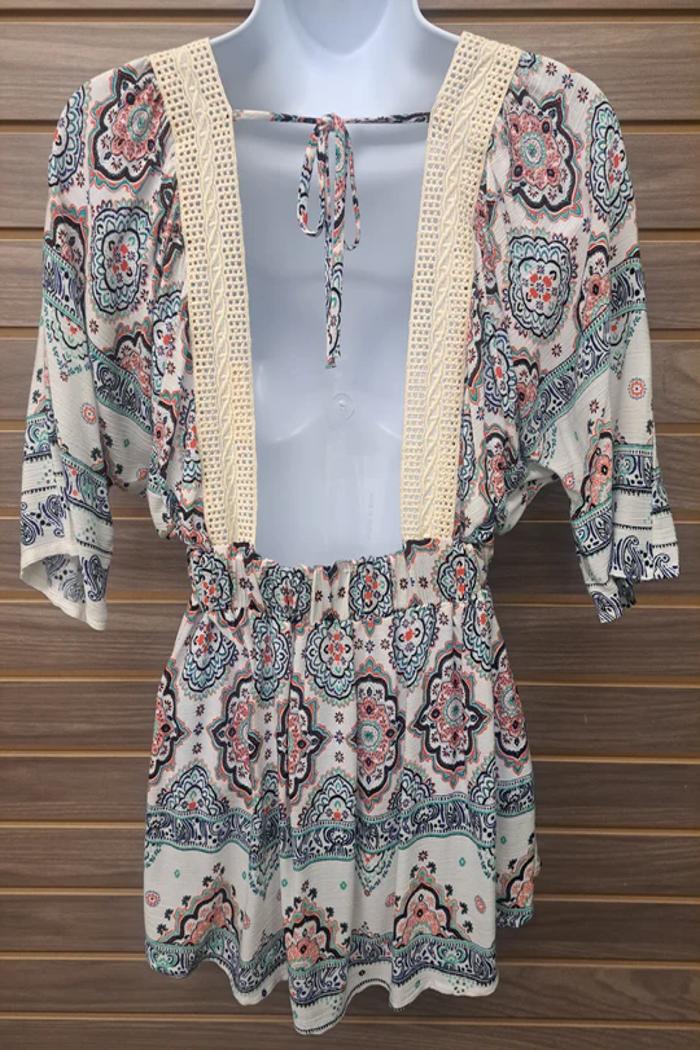 Open Back Linen Lace Paisley Ss Top