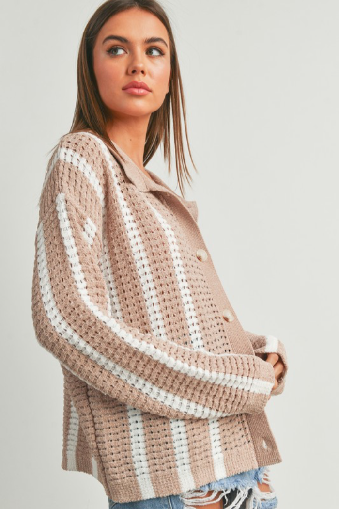Stripe Button Front Sweater