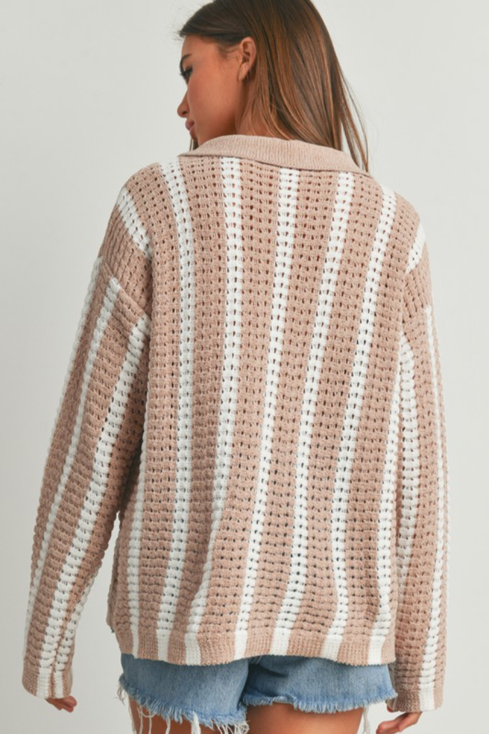 Stripe Button Front Sweater