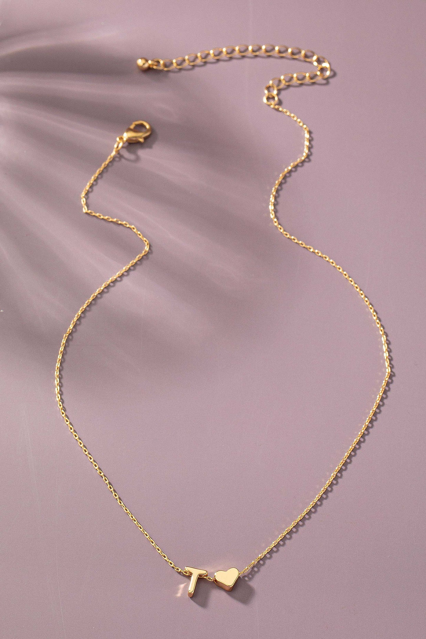 Brass Mini Initial with Heart Charm Necklace