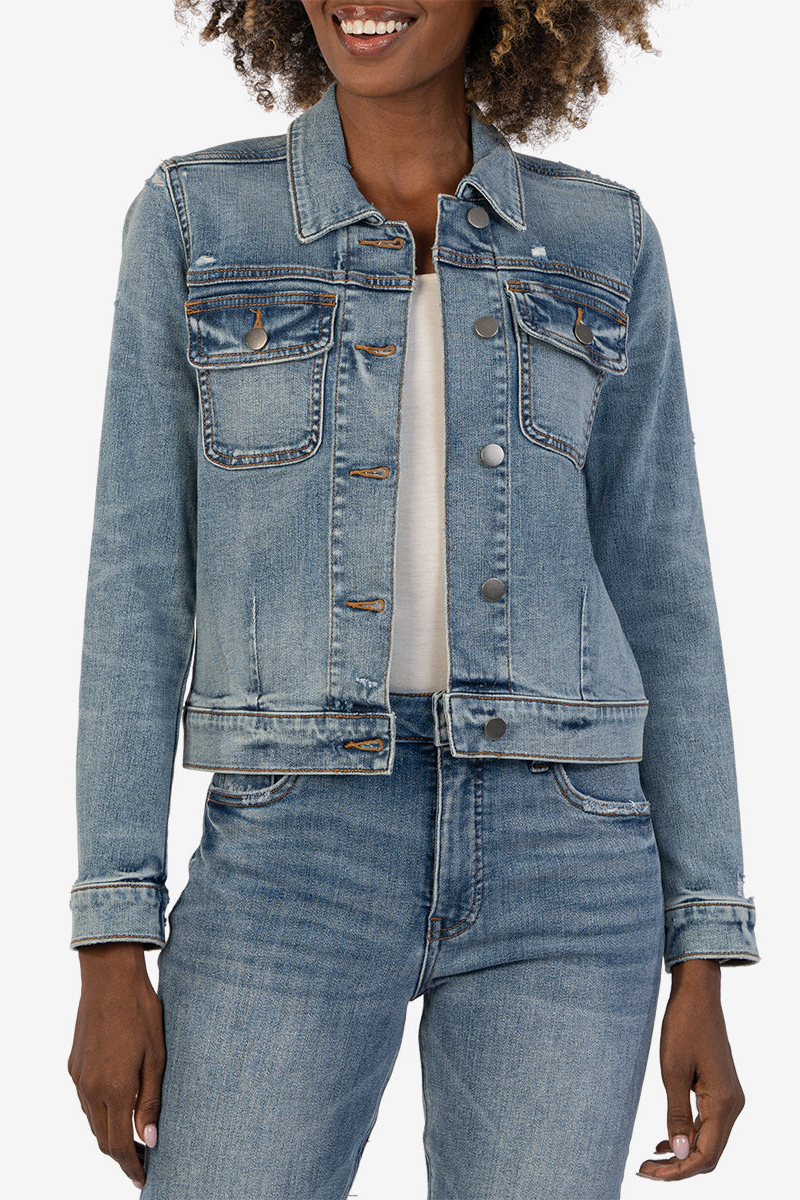 Ada Crop Denim Jacket - Peasant W/ Medium Base Wash