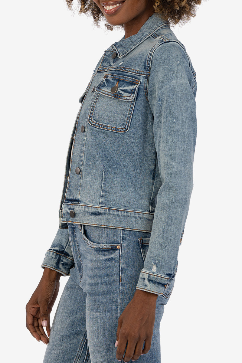 Ada Crop Denim Jacket - Peasant W/ Medium Base Wash