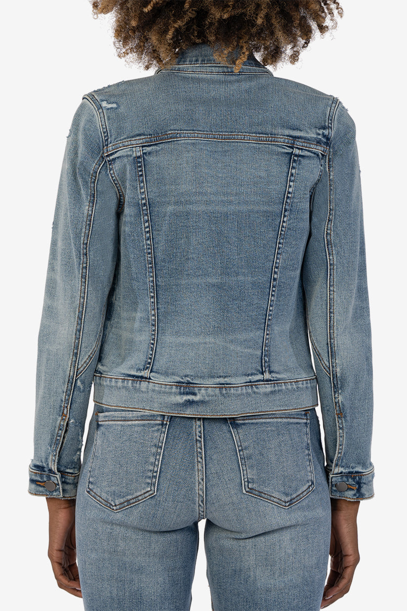 Ada Crop Denim Jacket - Peasant W/ Medium Base Wash