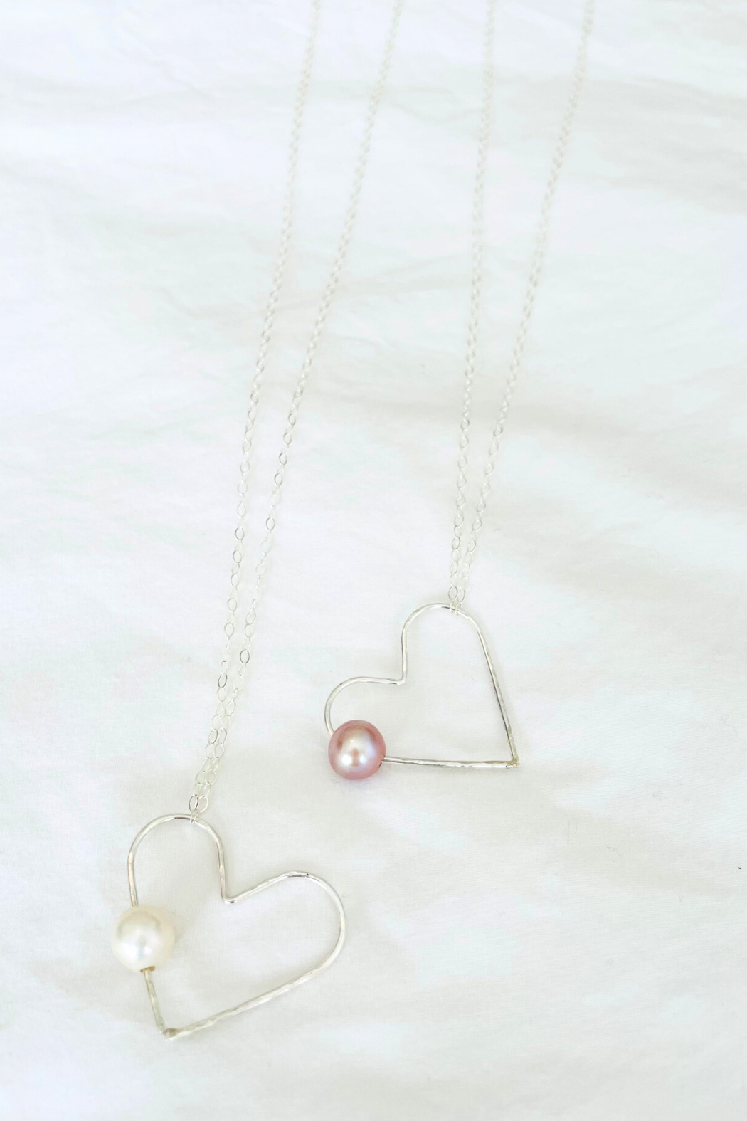 SS Heart Pearl Long Necklace