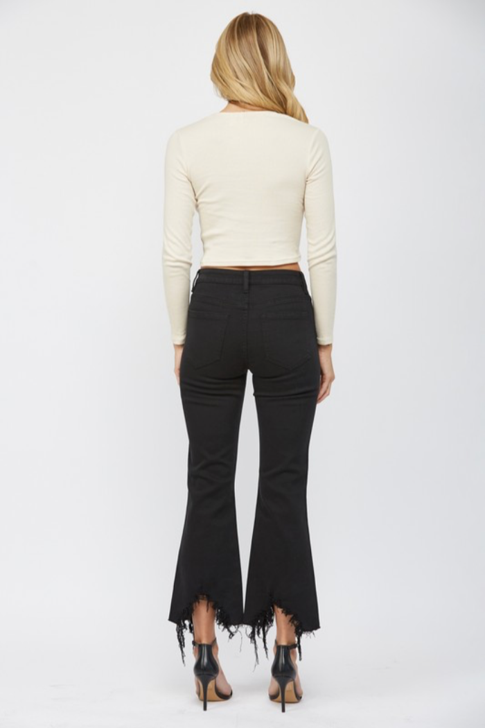 Uneven Hem Black Jeans