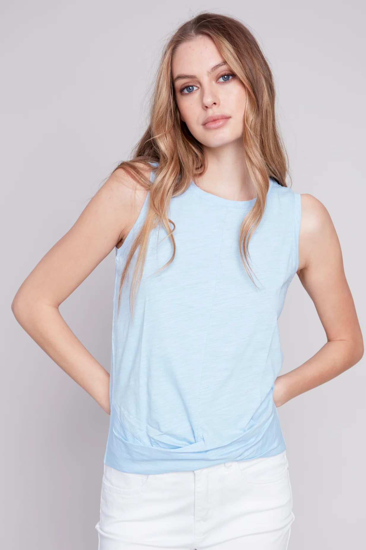 Sleeveless Tank Top With Twisted Hem At Front