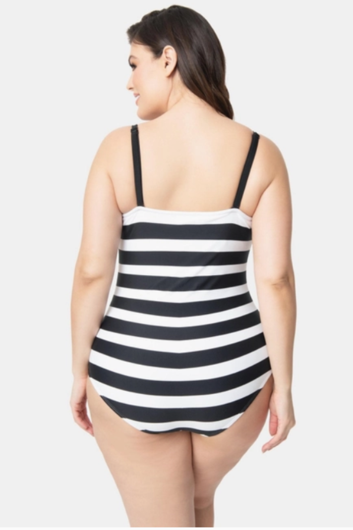 Barbie x Unique Vintage Plus Size Black & White Chevron One Piece Swimsuit