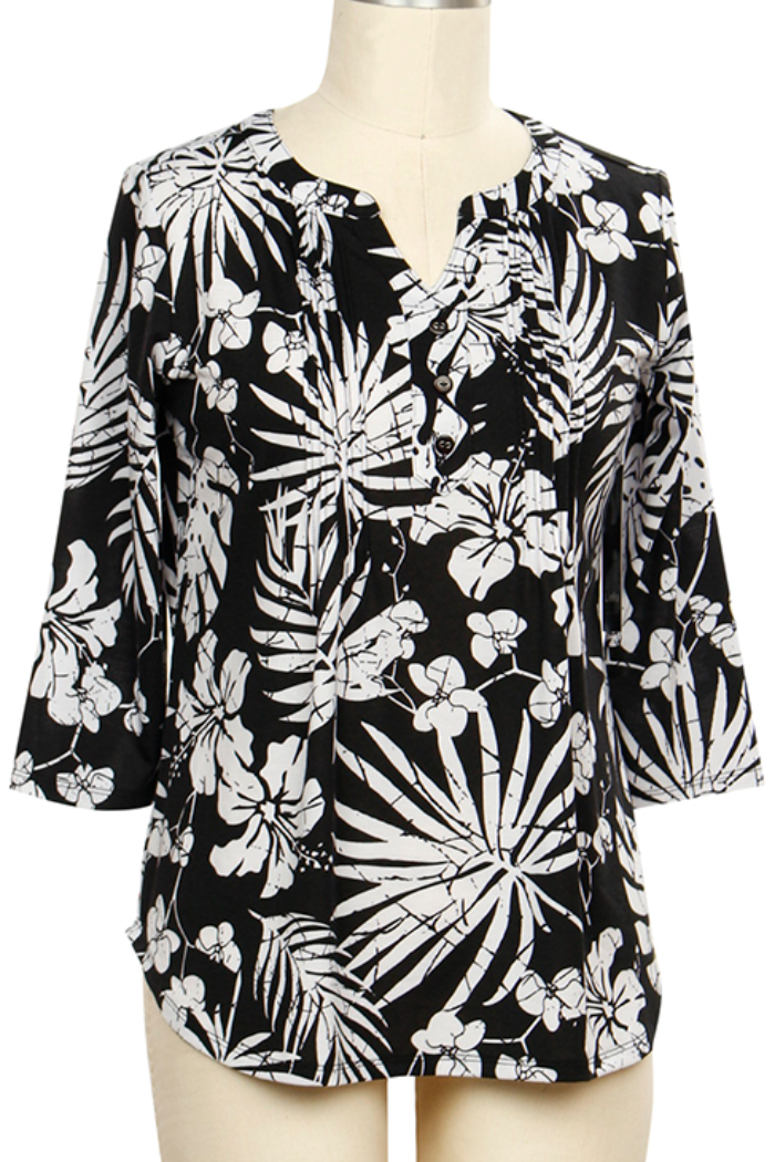 3/4 Slv Tropical Print Top