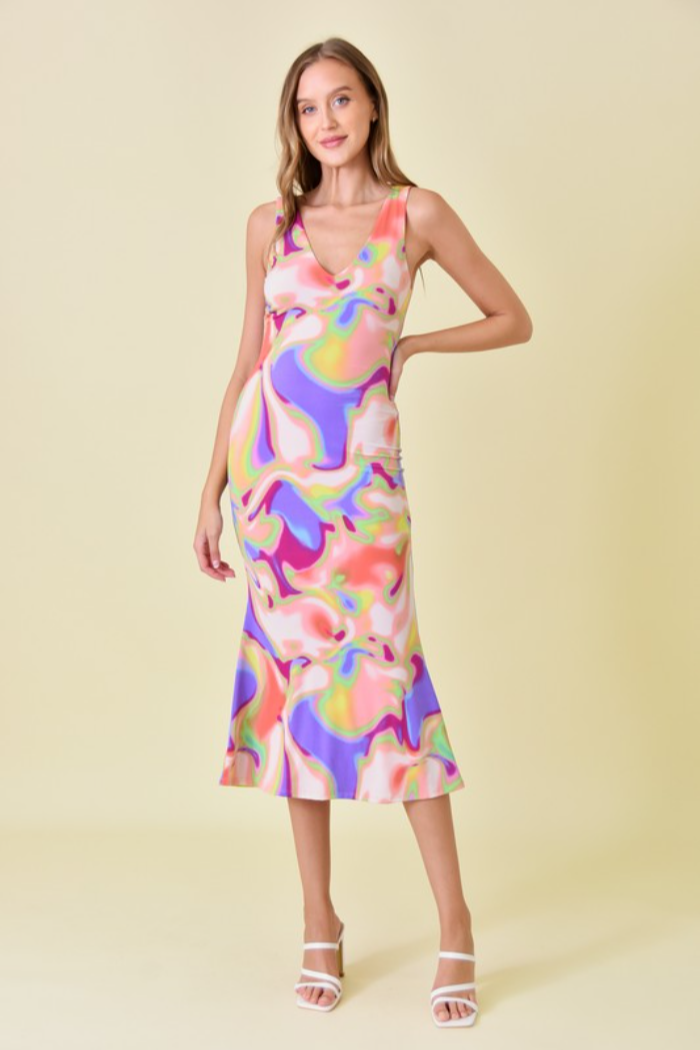 Abstract Print Midi Dress