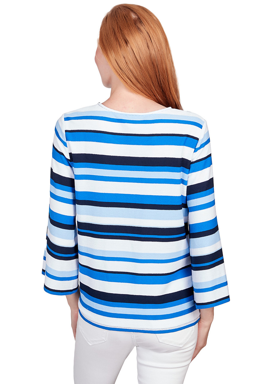 Scoop Neck Multi Stripe Knit Top With Side Tie
